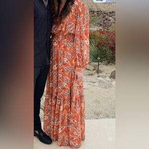 Elegant Orange Floral Maxi Dress